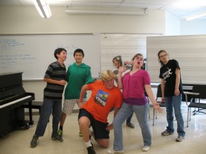 Members of the HHS Improv Club meet in the Music Theory room for improvised fun.