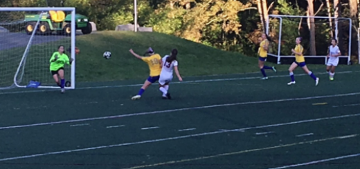 The girls varsity soccer team scores a goal against Kearsarge. The Marauders won with a 2-0 score.