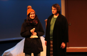 Seniors Holly Dickinson and Brendan Dufty  in the Footlighters' production of "Almost, Maine". Photo by Sophie Caulfield.