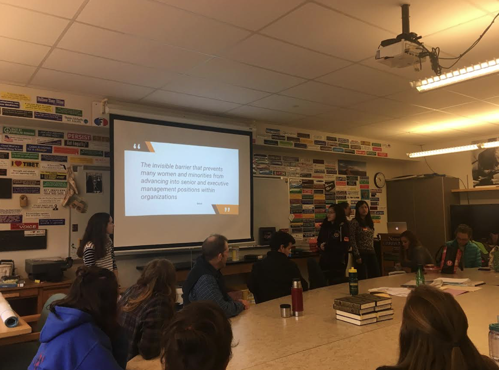 HHS senior Molly Cook and three classmates from her gender studies class at Dartmouth College gave a presentation about women in the workplace in November. 